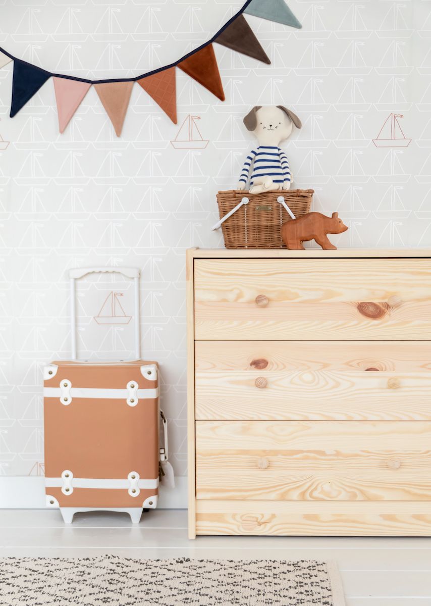 Papier peint chambre enfant Bateau - Gris &amp; Blanc