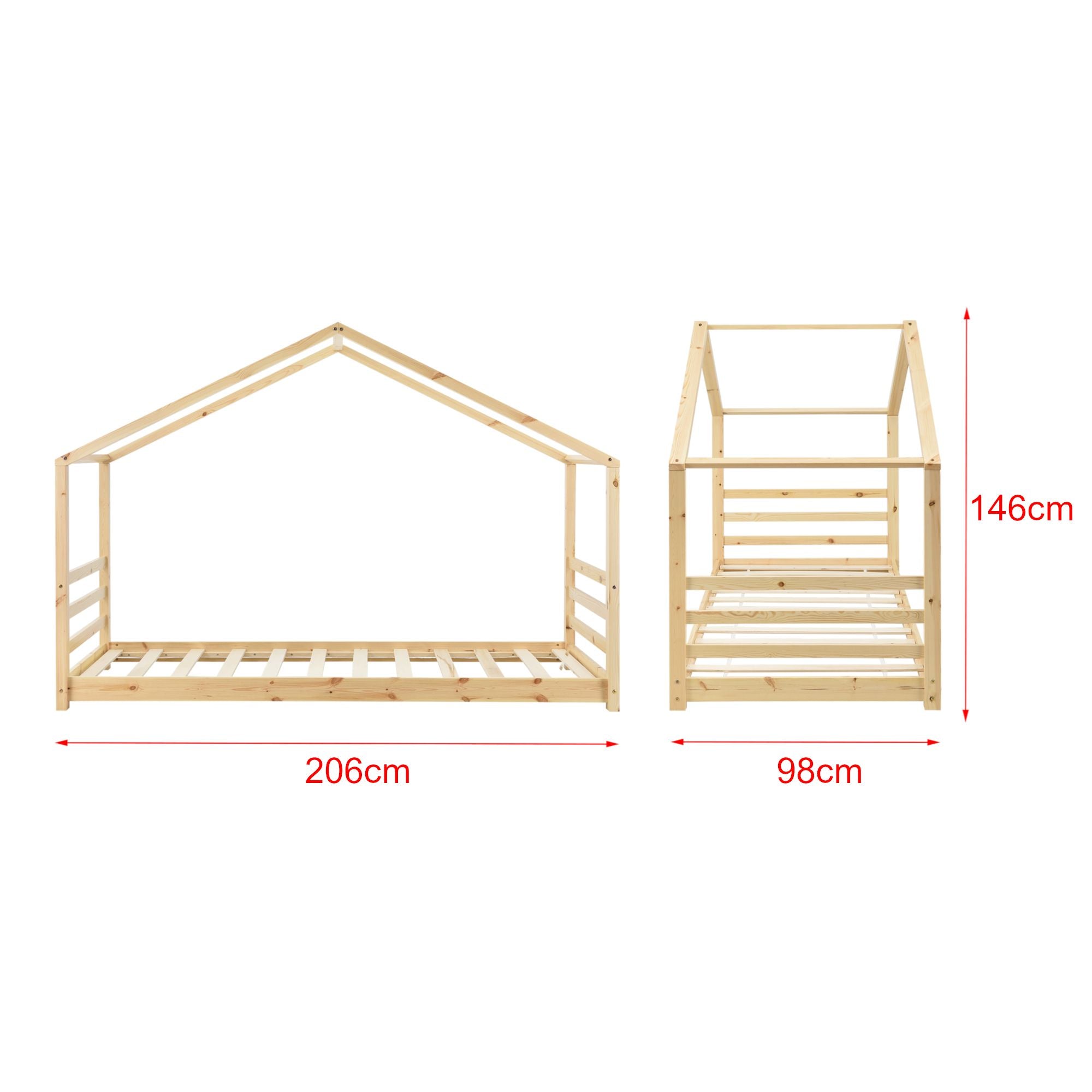 Montessori kajuitbed met matras - 90x200cm - Natuurlijk hout