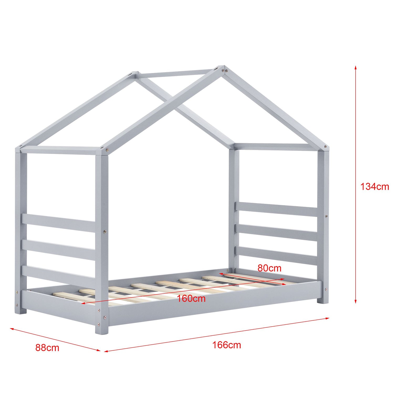 Lit cabane Montessori avec matelas - 80x160cm - Gris