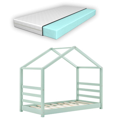 Lit cabane Montessori avec matelas - 80x160cm - Vert