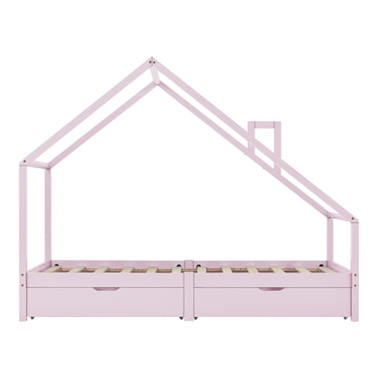 Cabinebed met opberglades + matras - 90x200cm - Roze