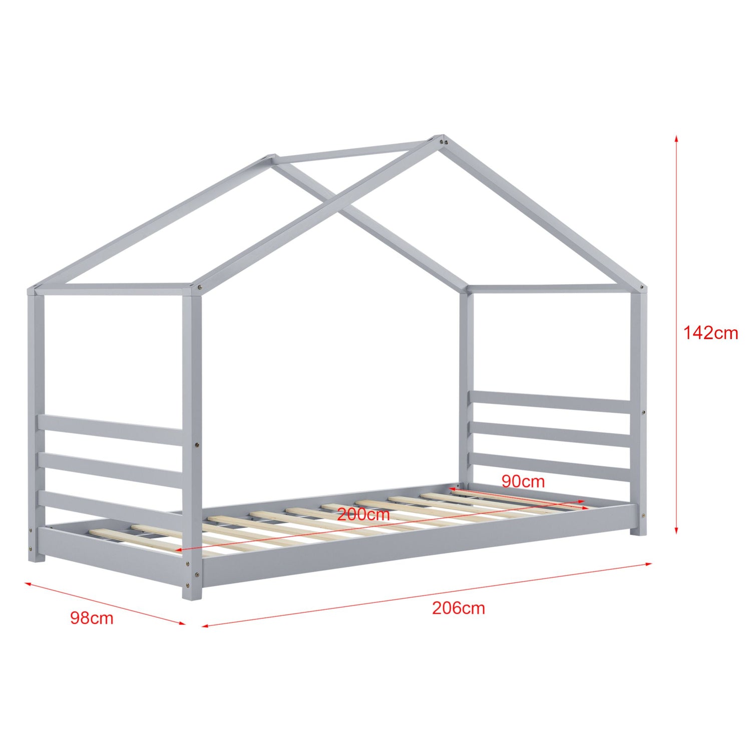 Lit cabane Montessori avec matelas - 90x200cm - Gris