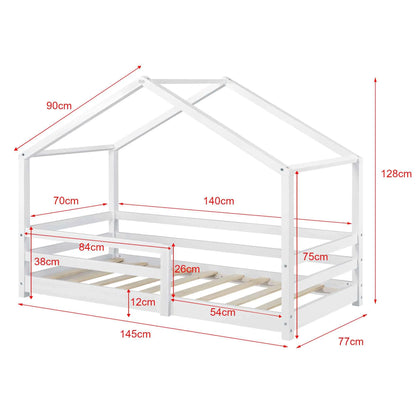 Lit cabane avec barrière - 70x140cm - Blanc