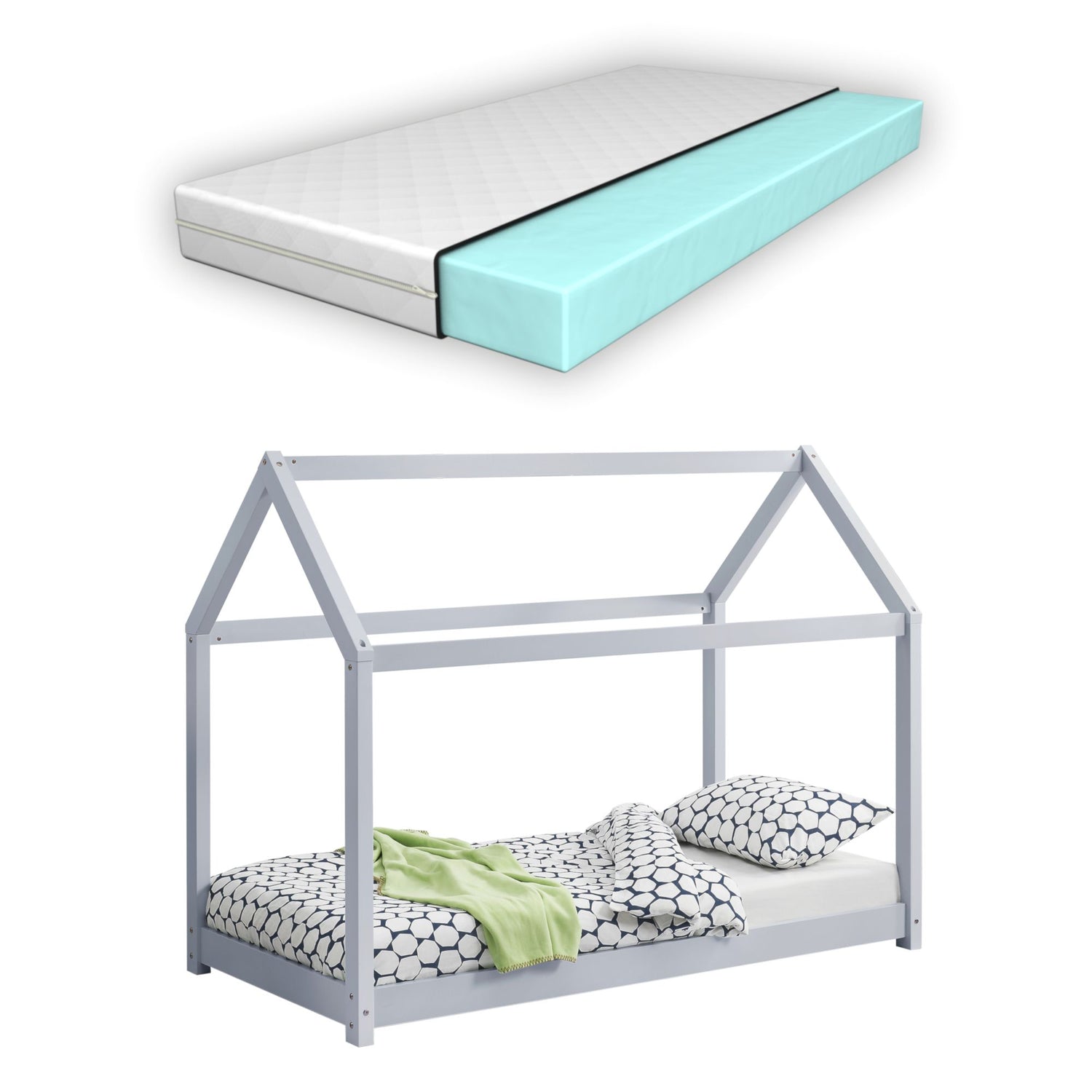 Lit cabane Montessori avec matelas - 70x140cm - Gris