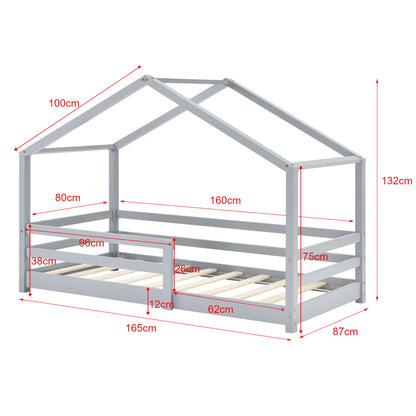 Hutbed met slagboom en matras - 80x160cm - Grijs