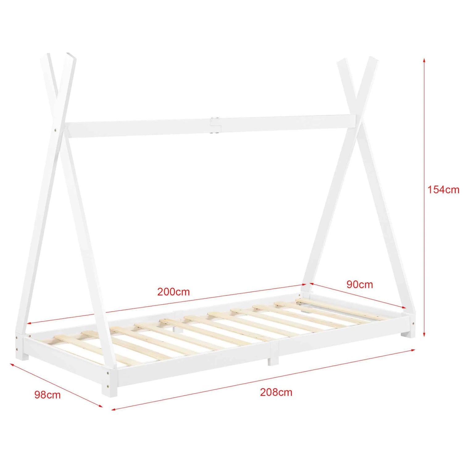 Tipi bed 90x200cm - Montessori - Wit