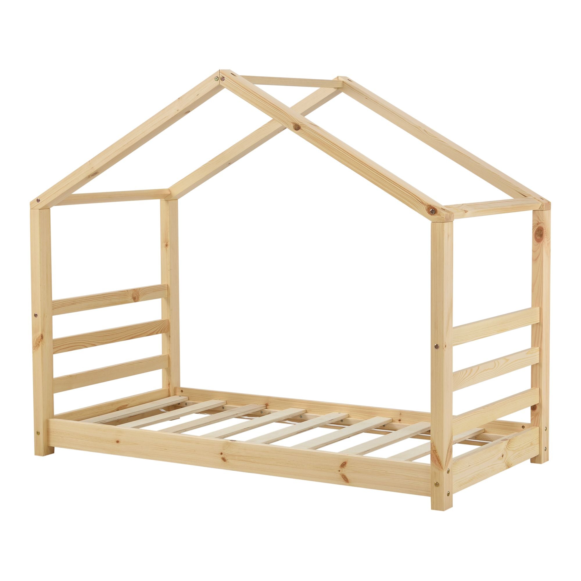 Lit cabane Montessori avec matelas - 80x160cm - Bois naturel