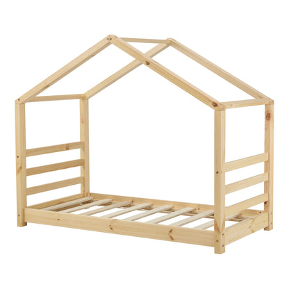 Lit cabane Montessori avec matelas - 80x160cm - Bois naturel