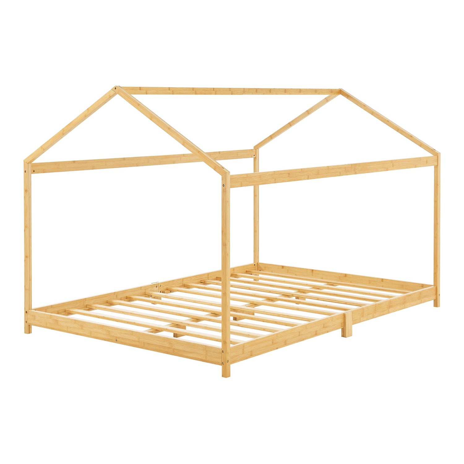 Grand lit cabane double 120x200cm - Bois naturel