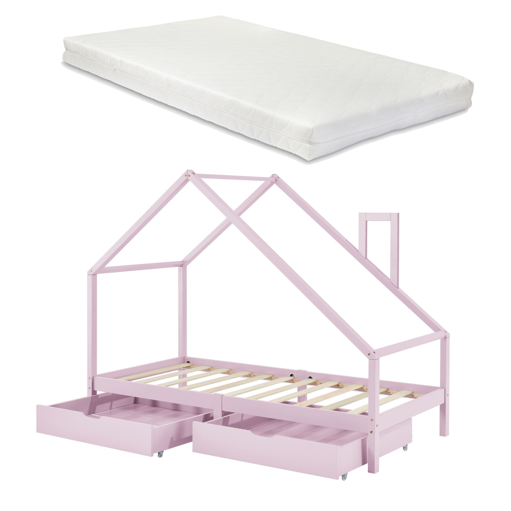 Cabinebed met opberglades + matras - 90x200cm - Roze