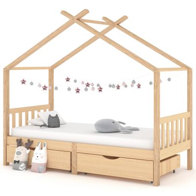 Lit cabane bois avec deux tiroirs de rangement 90x200cm - Bois naturel