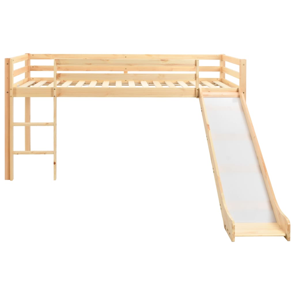 Mezzanine kajuitbed met glijbaan - 90x200cm - Natuurlijk hout