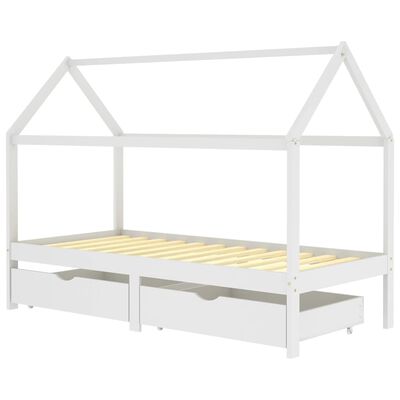 Lit cabane en bois avec deux tiroirs de rangement 90x200cm - Blanc