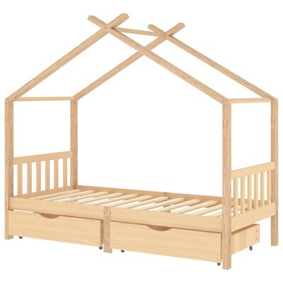 Lit cabane bois avec deux tiroirs de rangement 90x200cm - Bois naturel