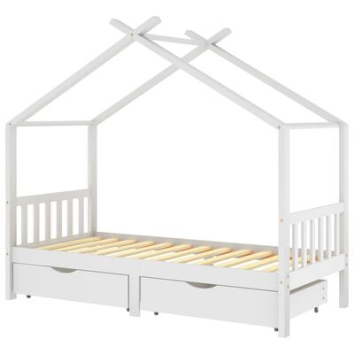 Lit cabane bois avec deux tiroirs de rangement 90x200cm - Blanc