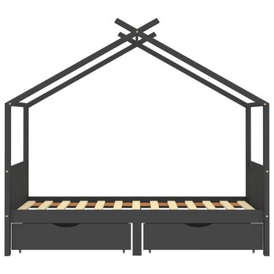 Lit cabane bois avec deux tiroirs de rangement 90x200cm - Gris foncé/Noir