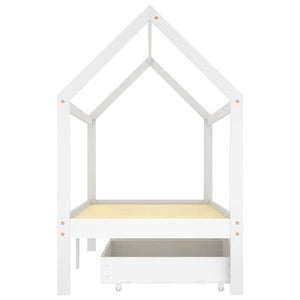 Lit cabane en bois avec deux tiroirs de rangement 90x200cm - Blanc