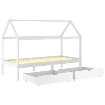 Lit cabane en bois avec deux tiroirs de rangement 90x200cm - Blanc