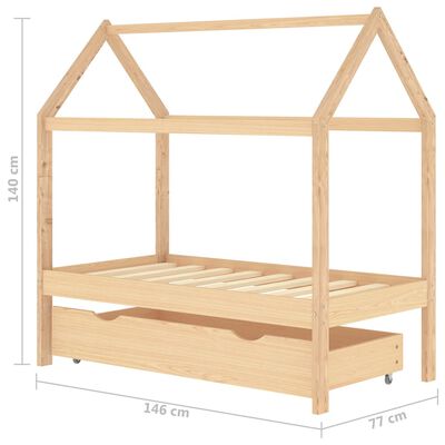 Lit cabane avec tiroir de rangement 70x140cm - Bois naturel