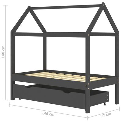 Lit cabane avec tiroir de rangement 70x140cm - Gris foncé/Noir